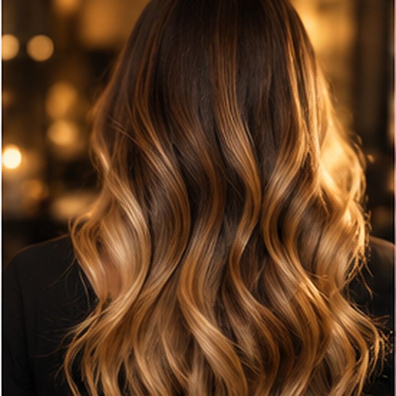 Balayage blond miel sur cheveux longs ondulés
